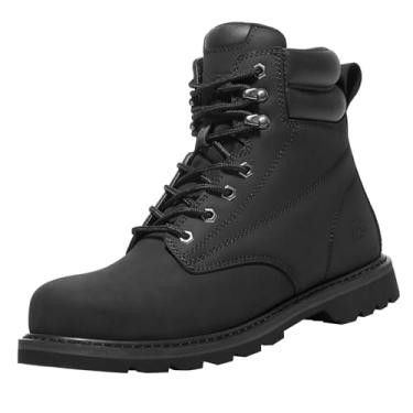 Imagem de NINGO Botas de trabalho masculinas com bico de aço, impermeável, confortável, couro industrial e de construção, sapatos de segurança resistentes a óleo e deslizamento com proteção EH, para fábricas ao