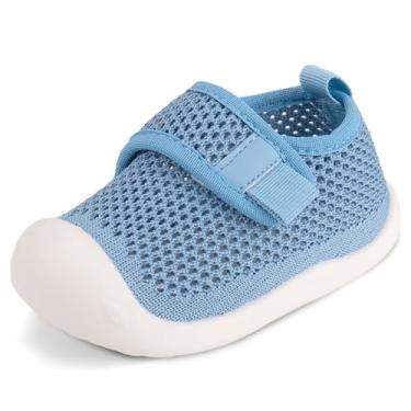 Imagem de Sapatos de primeira caminhada para bebês de 1 a 4 anos, tênis infantis para meninos e meninas, sola macia, tela de algodão antiderrapante, respirável, leve, material TPR sem cadarço para uso ao ar