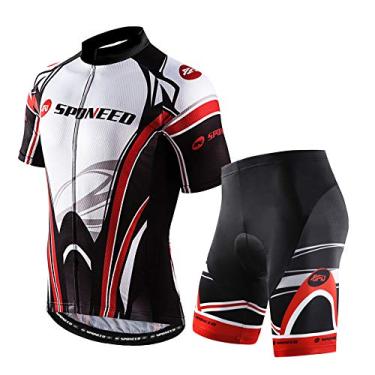 Imagem de sponeed Conjunto de camisa de ciclismo e shorts de compressão masculina com bolsos, Vermelho e branco., M