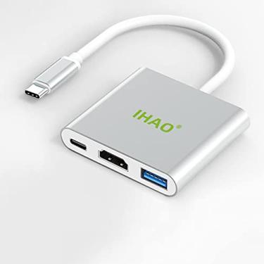 Imagem de IHAO Adaptador 3 em 1 USB C para adaptador HDMI (4K a 30Hz) Tipo C para USB A 3.0, USB-C para USB C PD 100W Capa de alumínio de luxo portátil para MacBook Pro, Air, iPad, Pixelbook, XPS Galaxy e mais