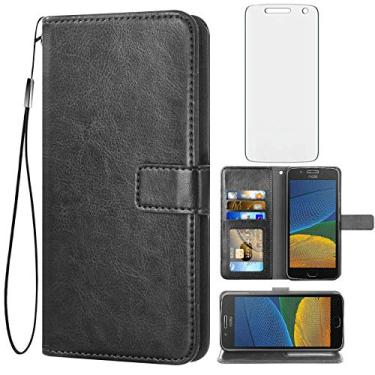 Imagem de Asuwish Capa tipo carteira compatível com Moto G5 Plus, vidro temperado, protetor de tela, porta-cartões, acessórios de celular, capas para celular Motorola MotoG5 G 5 5ª geração G5+ XT1687 G5plus,
