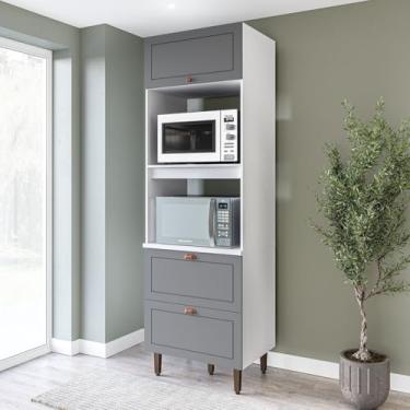 Imagem de Torre Quente 1 Porta 2 Gavetas 2 Nichos para Forno Pérola Yescasa Branco/Cinza