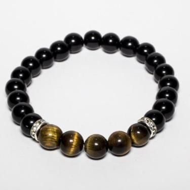 Imagem de Pulseira Pedra Ônix com Olho de Tigre - Vorax Acessórios, GG - 20cm a 