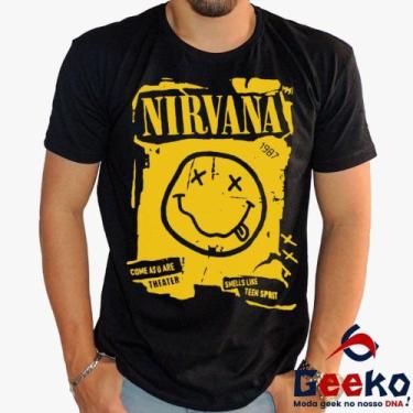 Imagem de Camiseta Nirvana 100 Algodão Rock Geeko, Preto gola careca, G