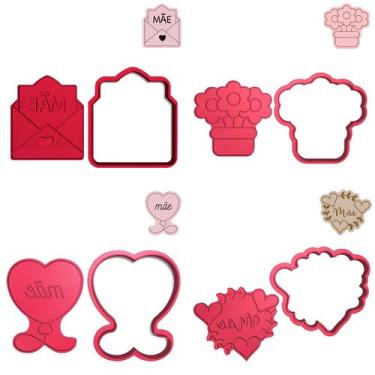 Imagem de Kit 4 Cortadores Dia das Mães Carta Flores Coração - Doce Impresso, 6,