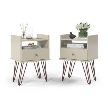 Imagem de Kit Com 2 Mesas De Cabeceira Com 1 Gaveta 1 Nicho e Pés Metálicos Off 