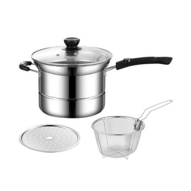 Imagem de Generic Panela de aço inoxidável, panela de molho com tampa, alça ergonômica, cesta de filtro com vaporizador para macarrão, massas, molhos ferventes, Cabo Longo