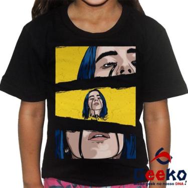 Imagem de Camiseta Infantil Billie Eilish 100% Algodão Geeko, Preto, 8