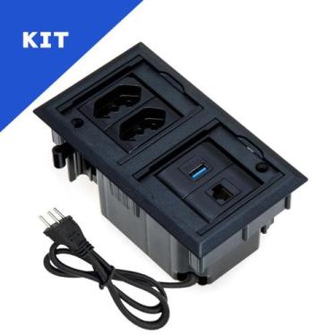 Imagem de Kit Caixas Tomadas Embutir 2 Tom 20A 1 USB Dados 1 RJ-45 - CONNECT CAI