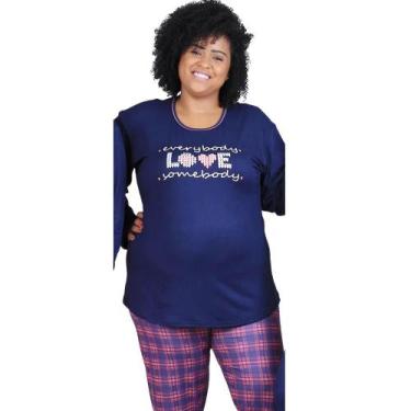 Imagem de Pijama Longo Cia do Corpo 4705 Xadrez, M, Marinho