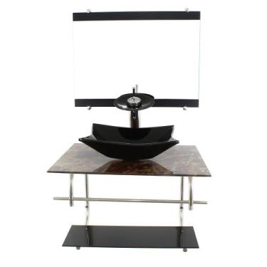 Imagem de Gabinete de vidro inox para banheiro 60cm retangular mármore imperador