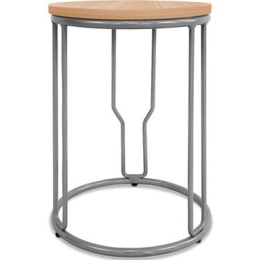 Imagem de Banco Banquinho Baixo Redondo Uganda Cozinha Área De Lazer Prata - Gen