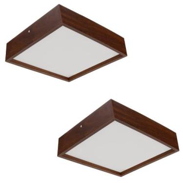 Imagem de Kit 2 Plafon Quadrado Madeira 40x40cm 4 Luzes - Adrilustres, Imbuia, 1