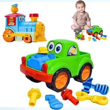 Imagem de Brinquedo Trenzinho Bebe E Carrinho Ferramentas Peças Encaixar - Brinq