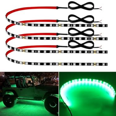 Imagem de Faixa de luz LED de 12 V de 45,7 cm conectável com LEDs verdes para carro, motocicleta, carrinho de golfe, caminhões, barco, marítimo, impermeável, faixa de luz LED, pacote com 4