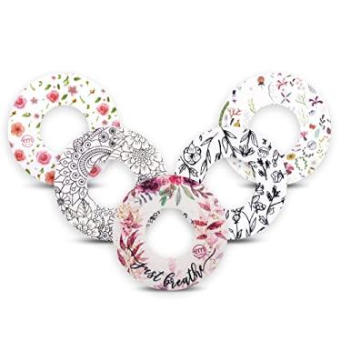 Imagem de ExpressionMed - Adesivos para Libre 2 e Lingo (pacote com 5) - Feito nos EUA, impermeável, não desfia, fitas de sensor CGM pré-cortadas (flores da primavera)