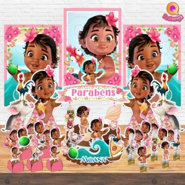 Imagem de Kit Decoração de Festa Aniversário Bolo Topper Moana Baby  Qfestança -