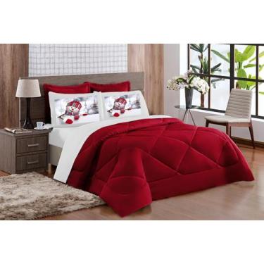 Imagem de Kit Edredon dupla face Casal box com 05 Peças Vermelho  Branco - Natal