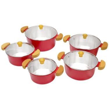 Imagem de Jogo panela caçarola alumínio fundido vermelho tp vidro(lunna) - Artec