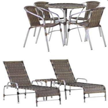 Imagem de Kit 4 Cadeiras Floripa e Mesa Tampo Tramado com 2 Espreguiçadeiras Cat