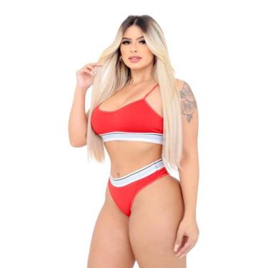 Imagem de Conjunto Top Sutiã Sem Bojo E Calcinha Fio Microfibra - LA CASA, Verme