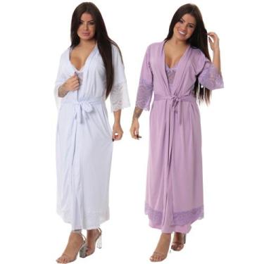 Imagem de Kit 2 robe noiva feminino roupão de renda luxo hobe brc - ALTIE, Branc