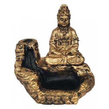 Imagem de Incensario Cascata Pequeno Kuan Yin Dourado - Decore Casa