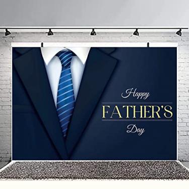 Imagem de MAQTT Feliz Dia dos Pais Tema Festa Azul Smoking Terno Camisa Branca Azul Listrado Gravata Pano de Fundo Decoração de Férias Banner Namorado Pai Meninos Palco Performance Fundo Fotografia Estúdio Adereços 2 x 1,5 m