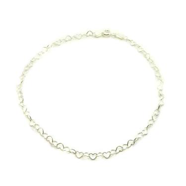 Imagem de Tornozeleira Elo Coração 24cm Prata Legítima 925 - La&Ny