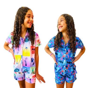Imagem de Kit Pijamas Americano Infantil Stitch  Divertido Roupa de Dormir Perso
