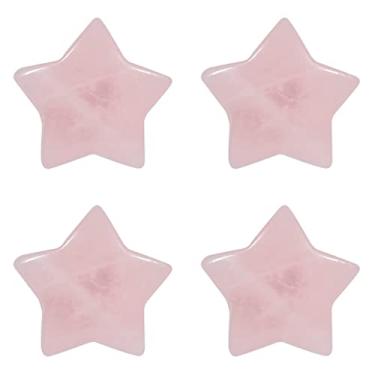 Imagem de Rockcloud Conjunto de 4 pedras de bolso de cristal em forma de estrela, pedra de palmeira preocupada para fabricação de joias decorativas de escritório, casa, mesa, rosa, rosa