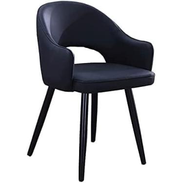 Imagem de Cadeiras de cozinha, cadeiras de jantar estofadas, cadeiras laterais, sala de estar com capa de couro macio, assento almofadado e pernas de metal, preto