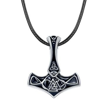 Imagem de REIOT Colar masculino de martelo de Thor, colar com pingente de martelo viking, colar de amuleto nórdico para homens, 45mm x38mm x 10mm., Cobre, Sem Pedra Preciosa