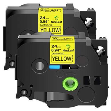 Imagem de NineLeaf Pacote com 2 fitas de substituição para etiquetas Brother TZe TZe-651 TZ-651 TZ651 TZ651 Preto sobre Amarelo Fitas Laminadas 24 mm 1" x 8 m Funciona com P-Touch PT-D600 PT-P710BT 2730 E500 Rotulador
