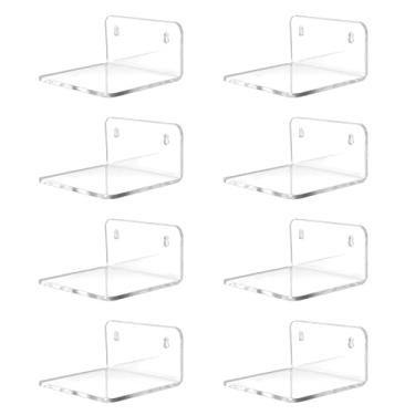 Imagem de Prateleira pequena de acrílico, mini prateleira de parede flutuante, prateleira de armazenamento montada na parede, para figuras pop, planta, foto de parede moderna para escritório, quarto, sala de estar, transparente (pacote com 8)