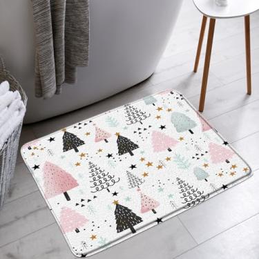 Imagem de AMFD Tapete de banho de Feliz Natal, árvore de Natal, floco de neve, estrela, pinheiro, floresta, férias de inverno, featival, banheiro, banheira, tapetes de chão, capacho, decoração de vaso