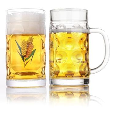 Imagem de Canecas de vidro com alças, caneca pesada transparente com estampa de espigas de trigo, um símbolo de riqueza e boa sorte, conjunto de 2 copos de cerveja de 590 ml para chá, café, boias de cerveja de
