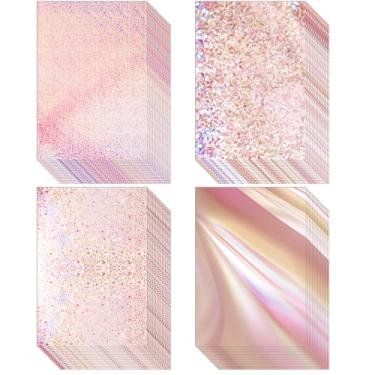 Imagem de Kosiz 100 folhas folhas de papel espelhadas iridescentes metálicas, papel de 21 x 28 cm, papel colorido misto 250 g/m², papel metálico grosso de 250 g/m² para scrapbook, cartolina metálica (rosa)