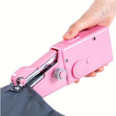 Imagem de Mini máquina de costura para iniciantes, máquina de costura portátil, dispositivo de costura manual resistente, máquina de costura manual portátil, rosa