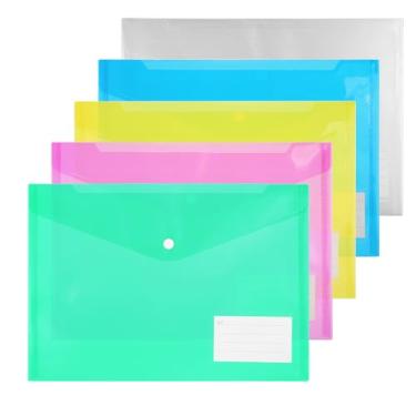 Imagem de Pastas de arquivo de plástico, 50 envelopes de plástico com fecho de pressão, pastas de plástico para documentos, pastas de envelopes transparentes tamanho carta A4, sacos de arquivo, bolsa