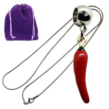 Imagem de Dave The Bunny Colar de pimenta – Corrente de cobra de aço inoxidável com pingente de liga de metal elegante pimenta vermelha, pimenta malagueta, colar com tema de pimenta quente para uso casual e