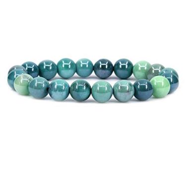 Imagem de Keleny Pulseira feminina elástica Fashion Crystal Man 10 mm contas redondas Rock Jasper 17 cm unissex 7 Inch