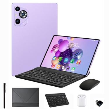 Imagem de Tablet 2 em 1, tablet Android, 10,1 polegadas, 12 GB de RAM, 512 GB de ROM, com teclado, mouse, capa protetora, caneta stylus, fone de ouvido Bluetooth, WiFi 5G, 12.000 mAh, GPS (versão Wi-Fi) (roxo)