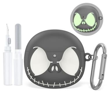 Imagem de Capa de desenho animado anime para Airpods 4 com chaveiro e kit de limpeza, desenho Kawaii, engraçado, silicone macio, que brilha no escuro, capa protetora compatível com Airpods 4, caveira preta