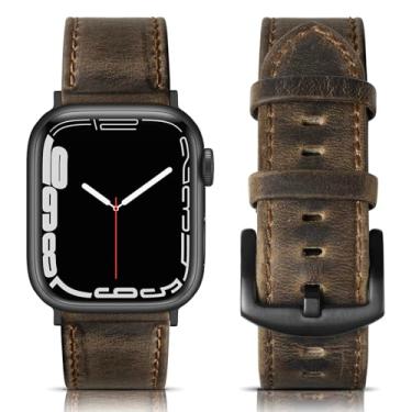 Imagem de EDIMENS Pulseiras de couro compatíveis com Apple Watch de 49 mm, 45 mm, 42 mm, 44 mm, pulseira de substituição de couro genuíno vintage compatível com Apple Watch iwatch séries 8,