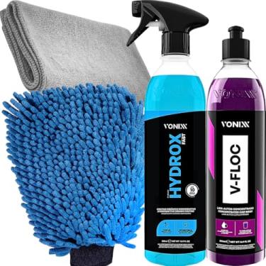 Imagem de Kit V-Floc Shampoo Neutro Super Concentrado Automotivo + Coating Ceramico Hidro Repelente Hydrox Fast Vonixx Luva Pano Microfibra