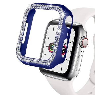 Imagem de (46 mm, Blue ZQCFKJ Bling Cases Crystal Diamond Bumper Cover [2 unidades] para Apple Watch Series 10 46 mm iWatch Glitter Double Row Crystal Frame Stainless Steel Metal Protective Cover Bumper