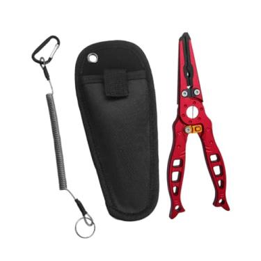 Imagem de oshhni Alicates de pesca com bainha e cordão de corda multifuncional de engrenagem portátil Acessórios de água salgada Ferramenta de pesca, Vermelho