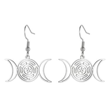 Imagem de TEAMER Brincos pendentes Deusa da Lua Tripla Amuleto de Aço Inoxidável Wicca Hecate Joias Pagãs para Mulheres e Homens, adjustable, Aço inoxidável, Sem pedra preciosa