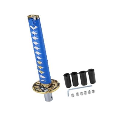 Imagem de REPAIROCK Alavanca de câmbio estilo espada samurai de 20 cm, botão de câmbio Katana, padrão trançado clássico para manual automático em MT Shifter, azul, branco, peças de reposição para automóveis